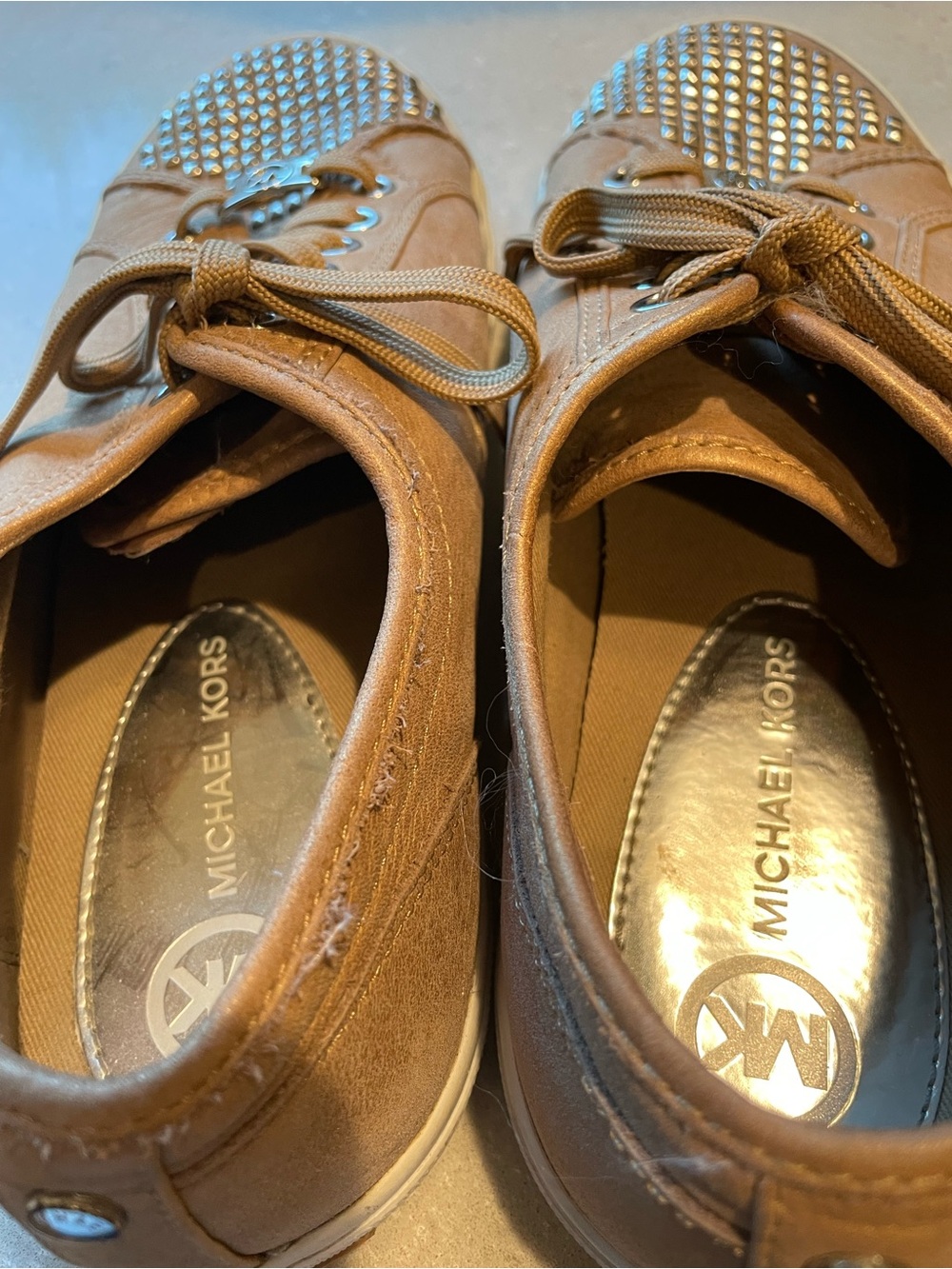 Michael Kors Boerum Studded Sneaker | Tan/Silver - Picture 6 of 10